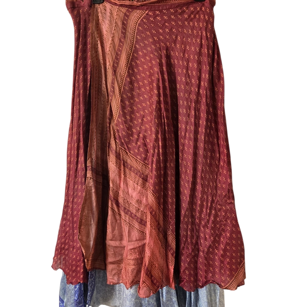 Red Asymmetrical Tiered Midi Wrap Around Skirt